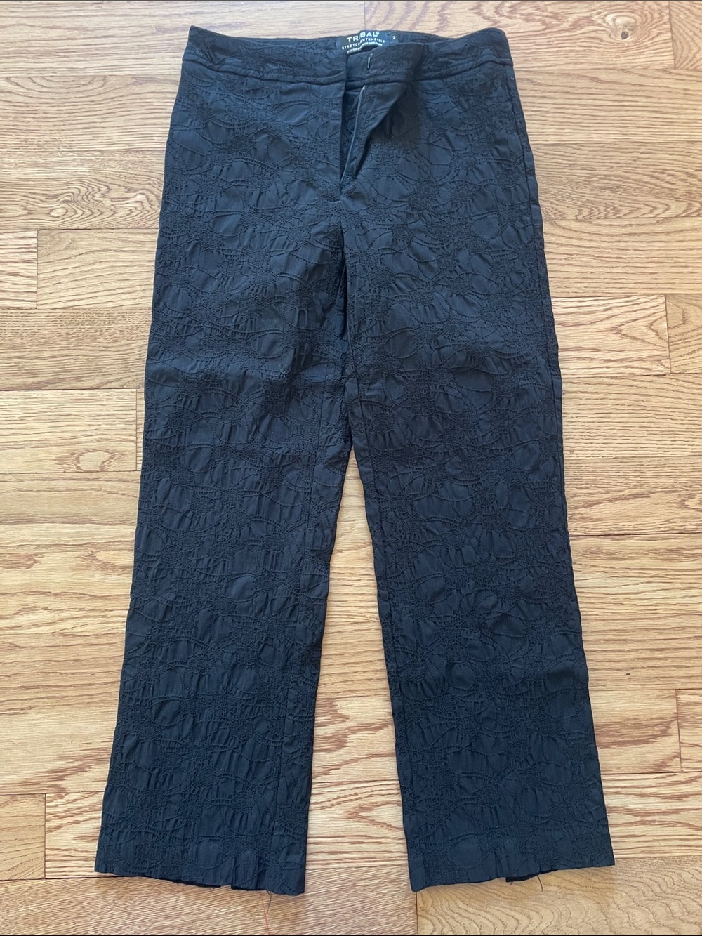 Tribal Black Cropped Textured Straight-Leg Pants